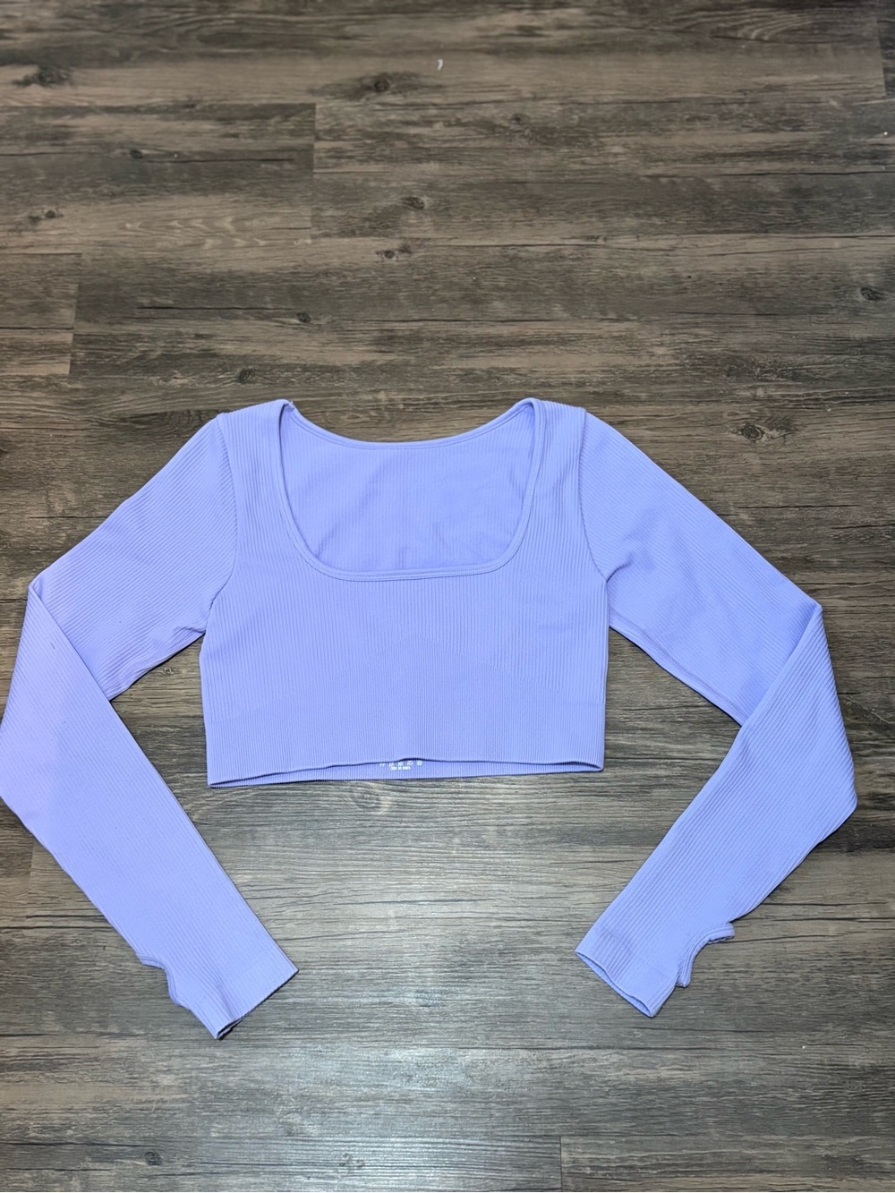 Ribbed Square-Neck Long-Sleeve Crop Top - Lilac